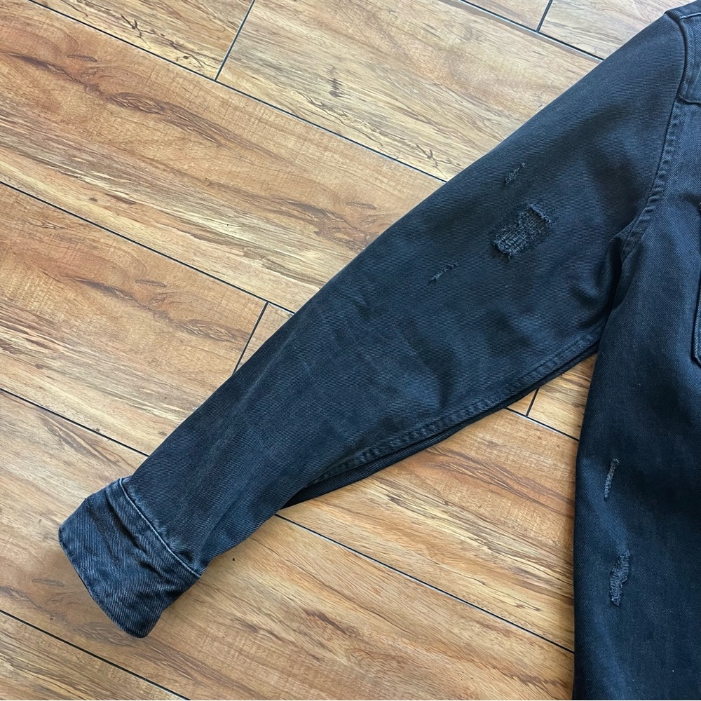 Zara Men’s Distress Ripped Black Denim Jacket Size Large - Picture 5 of 10